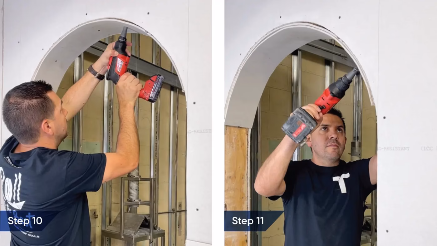 Step 10 Attach first ¼ drywall strip to the archs interior لَناطرح لوتوس (لَنالَند)